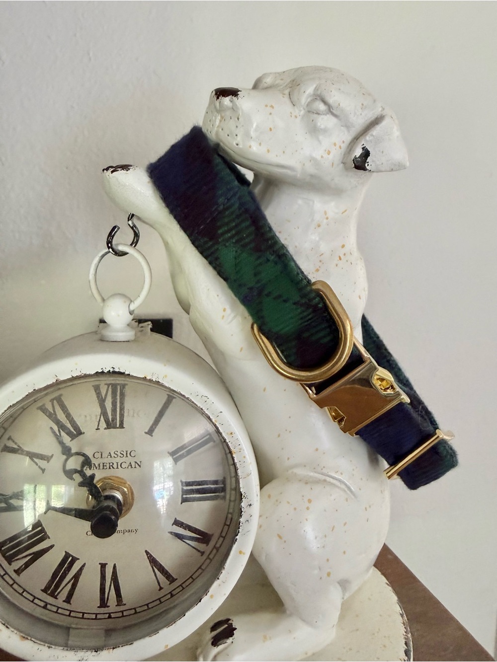 The Foggy Dog Green/ Navy Plaid Collar with Gold Hardware